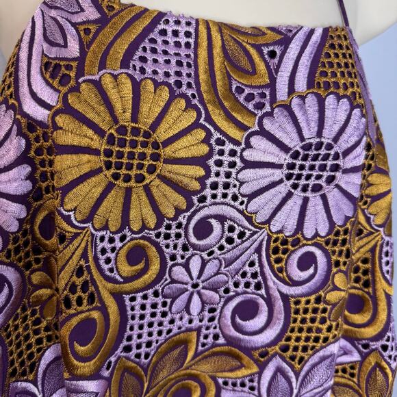 Anthropologie Embroidered Halter Mini Dress Purple Gold Women's 20W - Picture 4 of 14